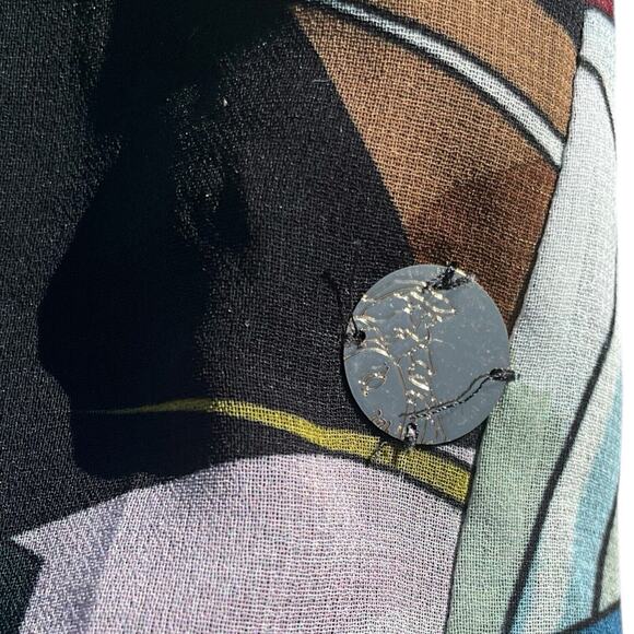 Versace Collection Women's Silk Blouse Multicolor Abstract Sheer Sleeves Size 6 - Picture 7 of 9